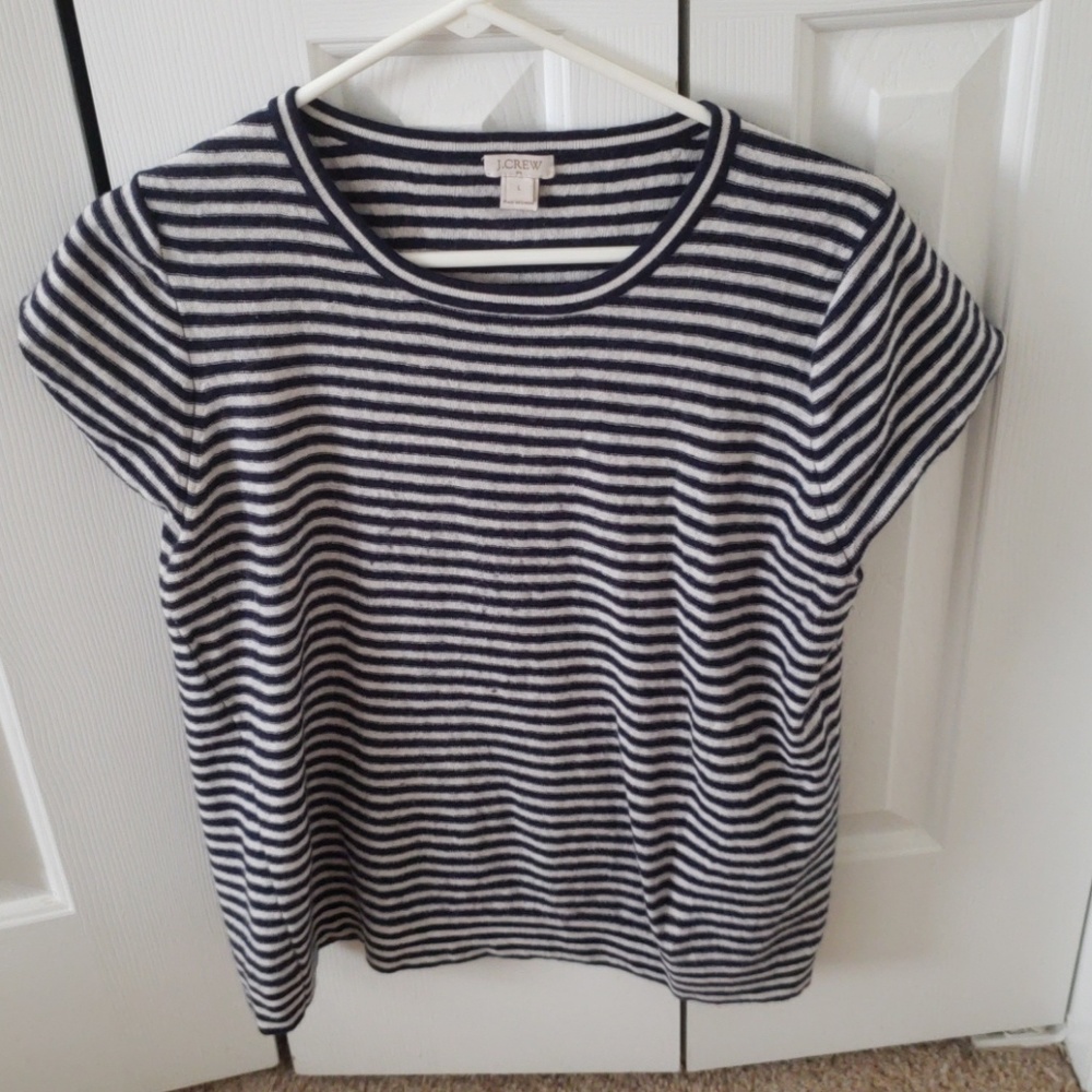 Short sleeve sweater navy white striped jcrew